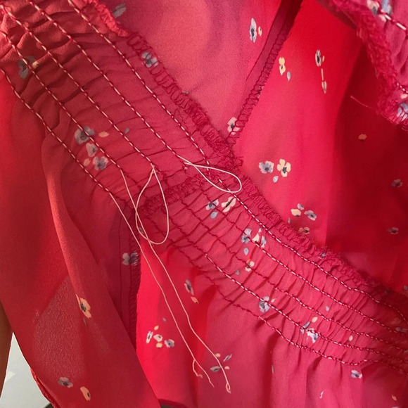 Gibson Womens Pink Floral Flowy V-Nek Elastic Waist Top Puff Sleep Size Medium - Picture 3 of 7